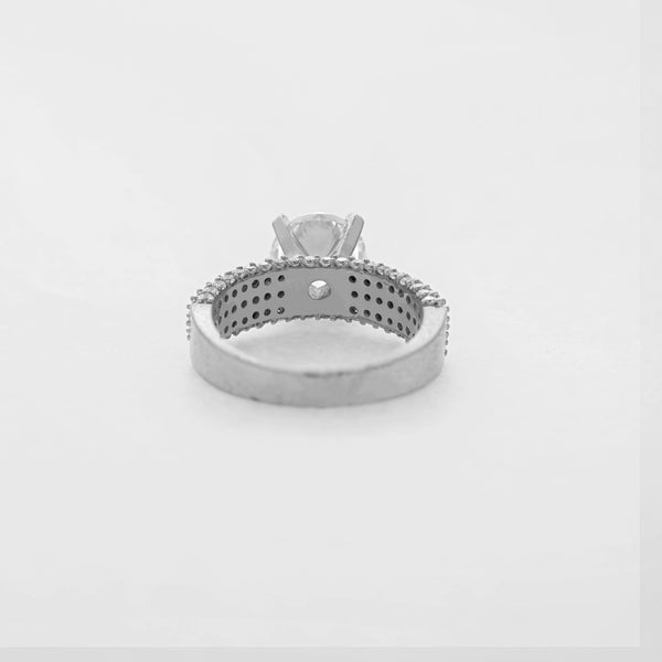 2.50 CT Total Round Lab-Grown Diamond Pavé Engagement Ring with Wide Band