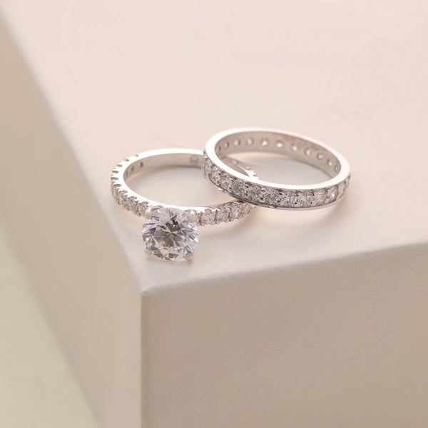 2.36 CT Total Round Lab-Grown Diamond Engagement Ring Set with Pavé Band