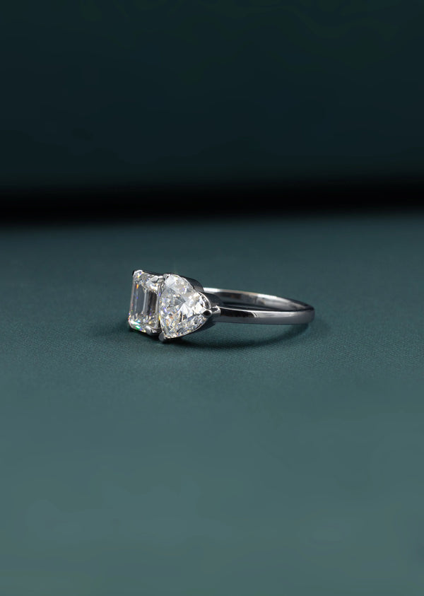 2.66 CTW Pear & Emerald Cut Lab-Grown Diamond Two-Stone Ring in Gold