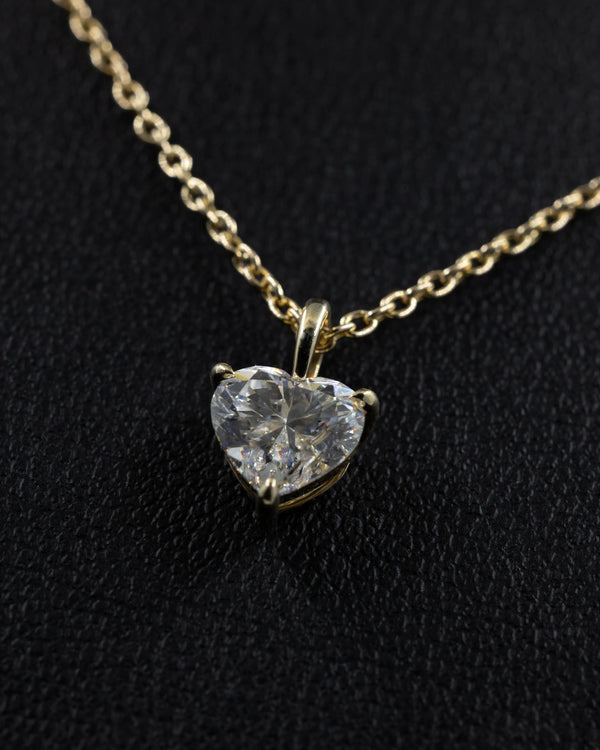 1.00 CTW Heart Cut Solitaire Lab-Grown Diamond Pendant Necklace in Gold