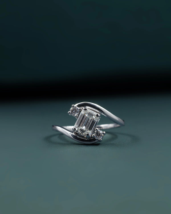 1.12 CTW Emerald Cut Lab-Grown Diamond Curved Bypass Ring