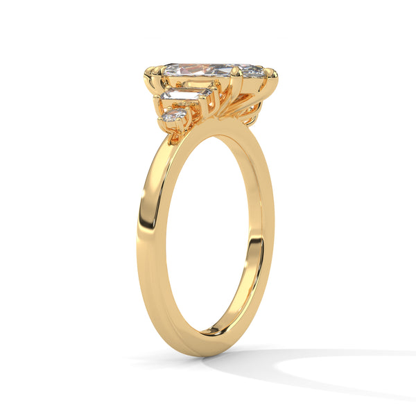 1.85 CT Marquise Cut Lab-Grown Diamond Three-Stone Ring with Emerald & Round Accents