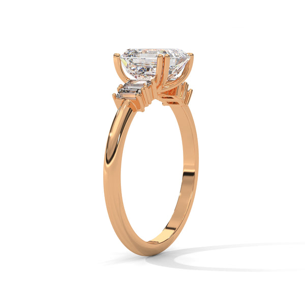 2.31 CT Asscher Cut Lab-Grown Diamond Three-Stone Ring with Emerald Side Stones