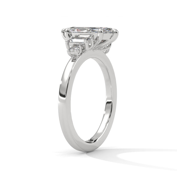 1.85 CT Marquise Cut Lab-Grown Diamond Three-Stone Ring with Emerald & Round Accents