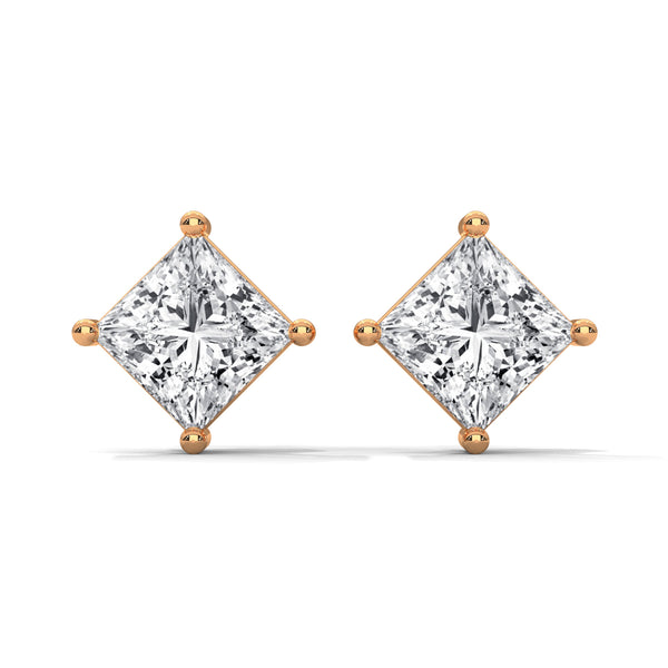 2.50 CT Princess Cut CVD Lab-Grown Diamond Stud Earrings