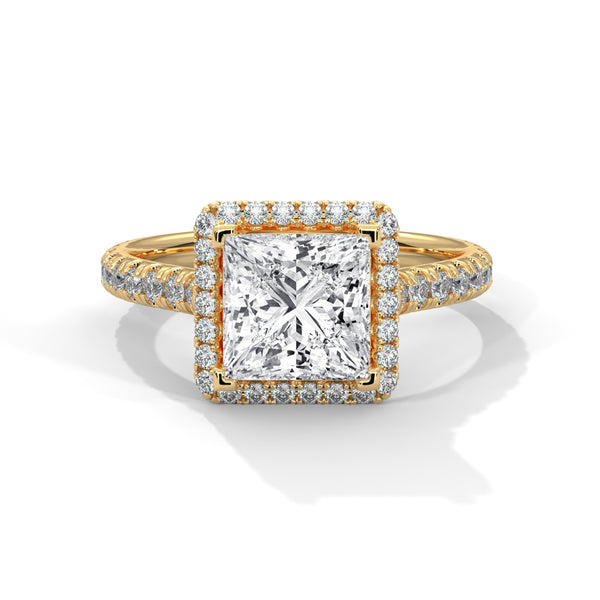 2.57 CT Princess Cut Lab-Grown Diamond Halo Ring with Pavé Band
