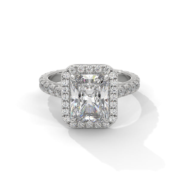 3.33 CT Radiant Cut Halo Lab-Grown Diamond Ring with Round Accent Diamonds