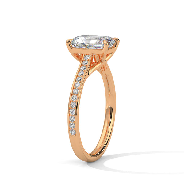 2.21 CT Total Emerald Cut Lab-Grown Diamond Solitaire Ring with Pave Band