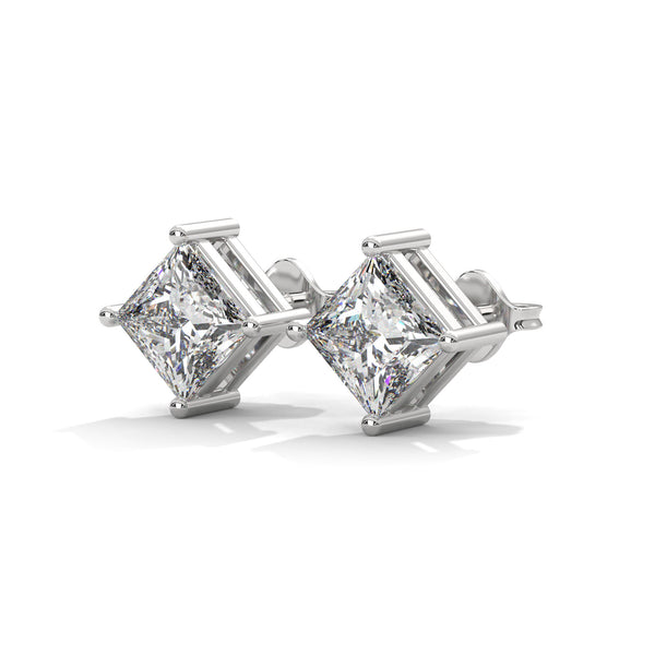 2.50 CT Princess Cut CVD Lab-Grown Diamond Stud Earrings