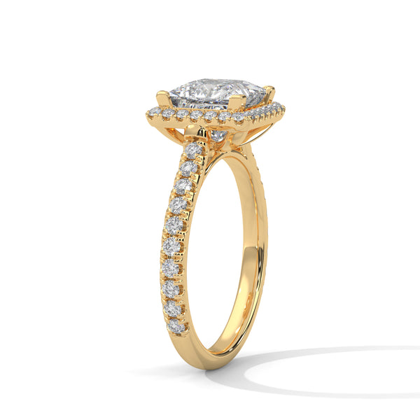 2.57 CT Princess Cut Lab-Grown Diamond Halo Ring with Pavé Band