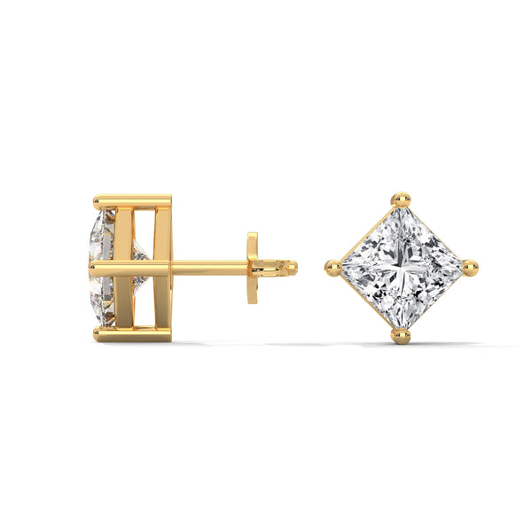 2.50 CT Princess Cut CVD Lab-Grown Diamond Stud Earrings