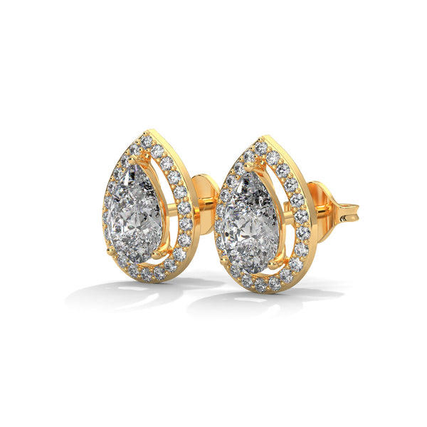 1.88 CT Pear Shape Halo CVD Lab-Grown Diamond Stud Earrings
