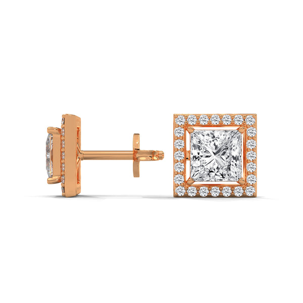 2.29 CT Princess Cut Halo CVD Lab-Grown Diamond Stud Earrings