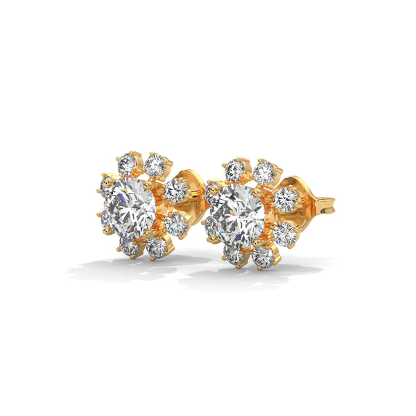 1.40 CT Round Brilliant Floral Halo CVD Lab-Grown Diamond Stud Earrings
