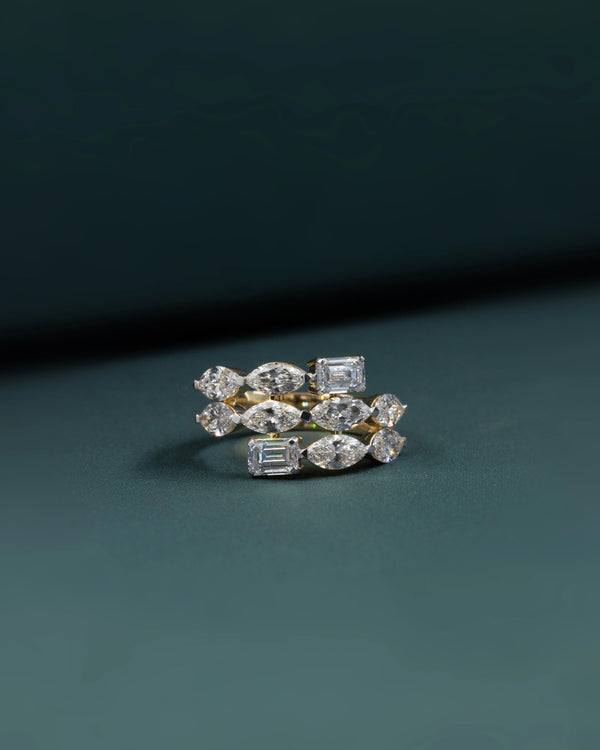 3.54 CT Pear & Emerald Cut CVD Lab-Grown Diamond Open Wrap Ring