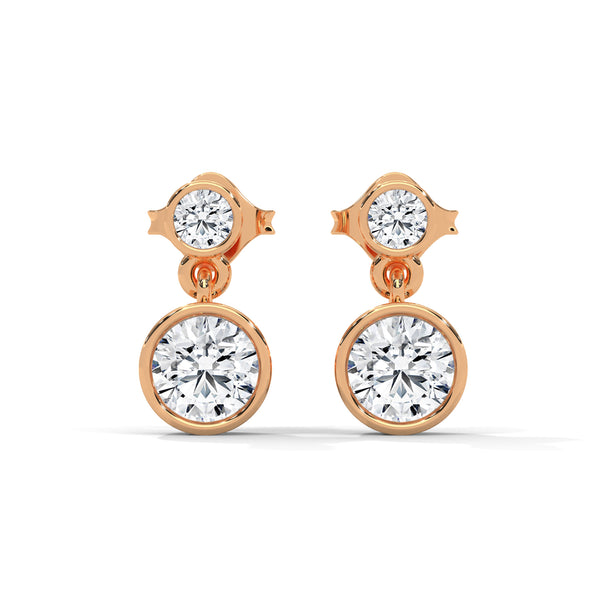 1.16 CT Round Bezel-Set Drop CVD Lab-Grown Diamond Earrings