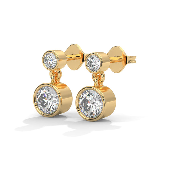 1.16 CT Round Bezel-Set Drop CVD Lab-Grown Diamond Earrings