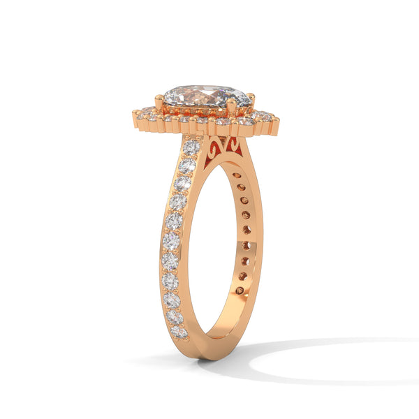 2.04 CT Oval Cut Lab-Grown Diamond Halo Engagement Ring with Pavé Band