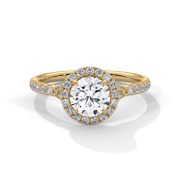 1.44 CT Round Cut Lab-Grown Diamond Halo Engagement Ring with Pavé Band