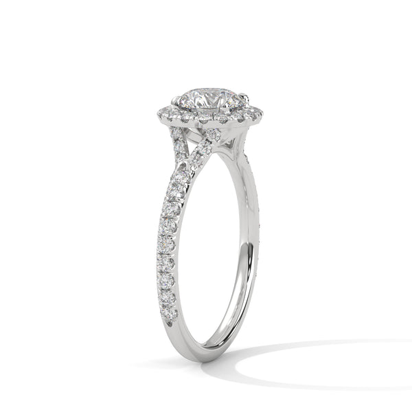 1.44 CT Round Cut Lab-Grown Diamond Halo Engagement Ring with Pavé Band