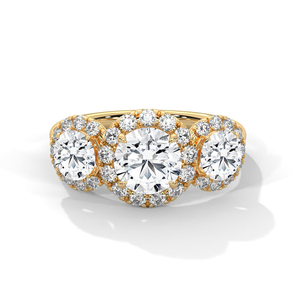 2.53 CT Round Cut Lab-Grown Diamond Three Stone Halo Ring with Pavé Accents