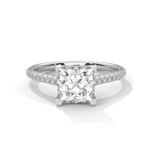 2.22 CT Princess Cut Lab-Grown Diamond Solitaire Ring with Pavé Band