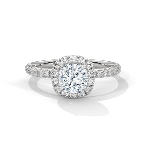 1.41 CT Cushion Cut Lab-Grown Diamond Halo Ring with Pavé Band