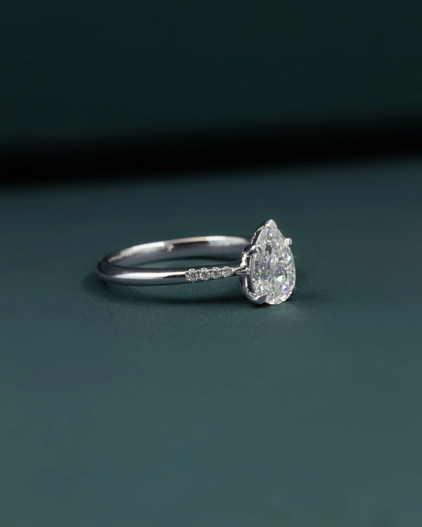 1.09 CTW Pear Cut CVD Lab-Grown Diamond Pavé Solitaire Ring