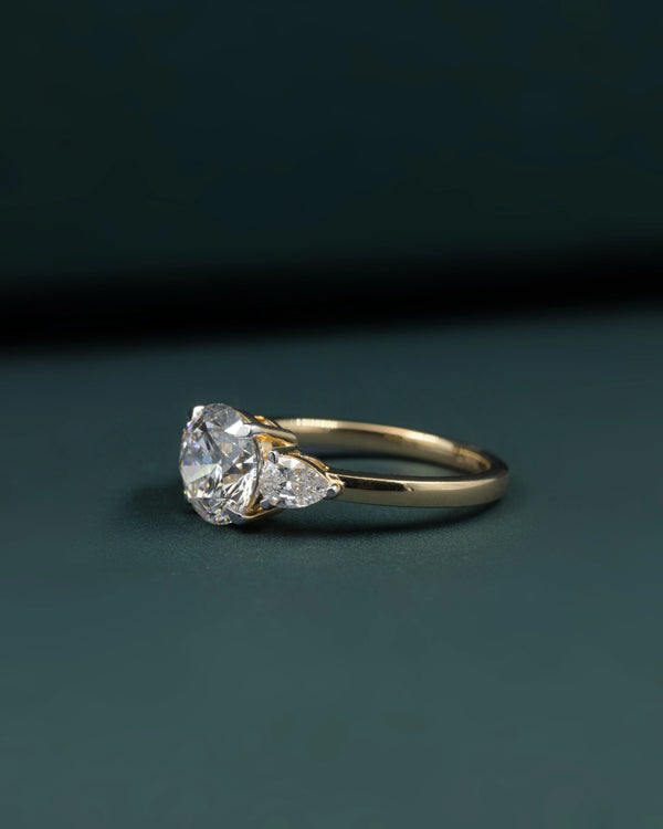 2.45 CT Round & Pear Cut CVD Lab-Grown Diamond Three Stone Ring