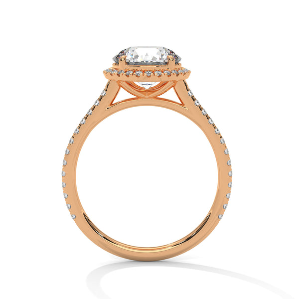 2.34 CT Total Round Lab-Grown Diamond Halo Engagement Ring with Pave Band