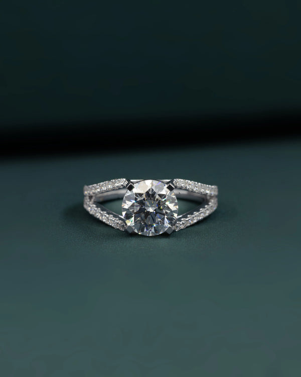 2.57 CTW Round Cut Diamond Split Shank Engagement Ring