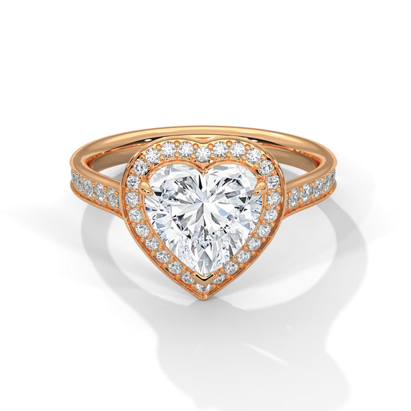 2.46 CT Heart Shape Lab-Grown Diamond Halo Ring with Pavé Band