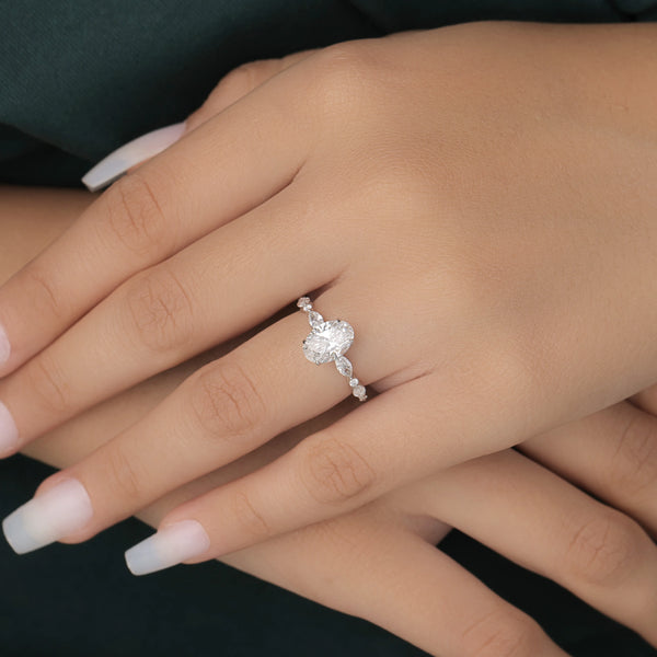 1.60 CT Oval Lab-Grown Diamond Engagement Ring with Marquise Side Diamonds