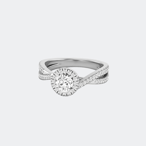 0.98 CT Round Lab-Grown Diamond Halo Split Shank Engagement Ring