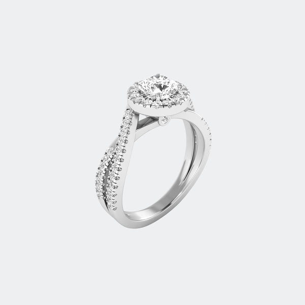 0.98 CT Round Lab-Grown Diamond Halo Split Shank Engagement Ring