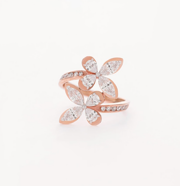 1.05 CT Total Pear & Marquise Lab-Grown Diamond Floral Wrap Ring