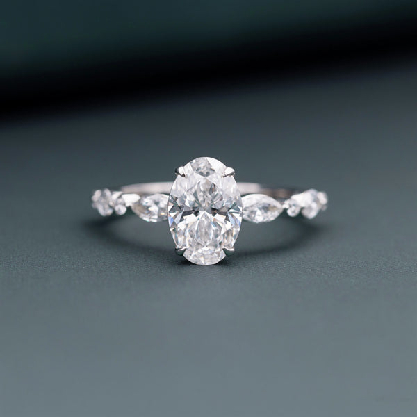 1.60 CT Oval Lab-Grown Diamond Engagement Ring with Marquise Side Diamonds