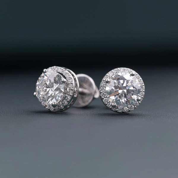 2.47 CTW Round Brilliant Halo CVD Lab-Grown Diamond Stud Earrings