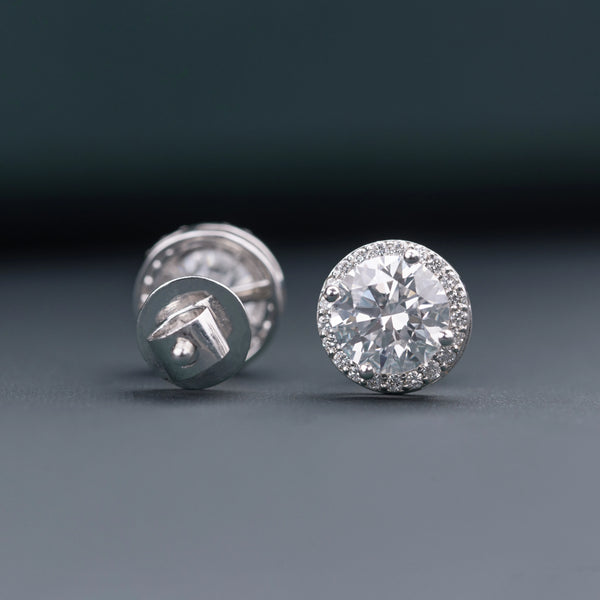 2.47 CTW Round Brilliant Halo CVD Lab-Grown Diamond Stud Earrings