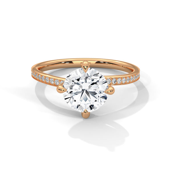 2.15 CT Round Cut Lab-Grown Diamond Twisted Shank Solitaire Ring with Pavé Accent