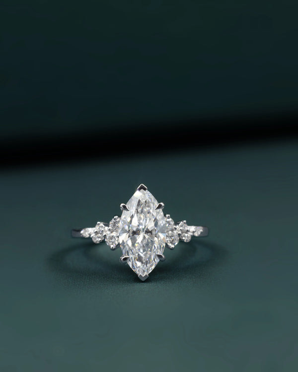 2.20 CTW Marquise Cut Lab-Grown Diamond Floral Accent Engagement Ring in Gold