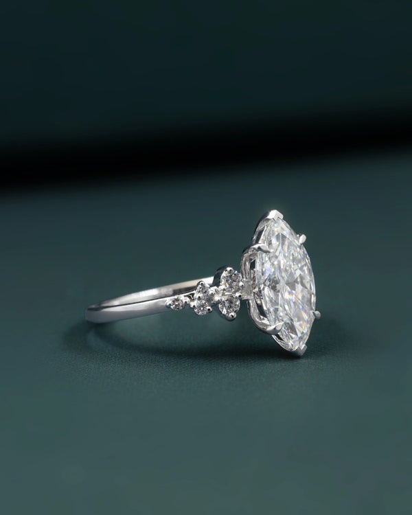 2.20 CTW Marquise Cut Lab-Grown Diamond Floral Accent Engagement Ring in Gold