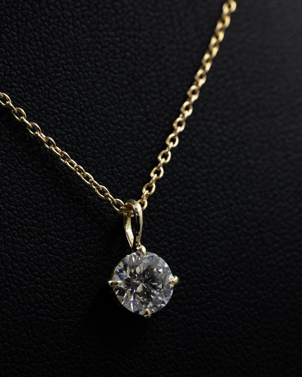 1.1 CTW Round Brilliant Solitaire Lab-Grown Diamond Pendant Necklace in Gold