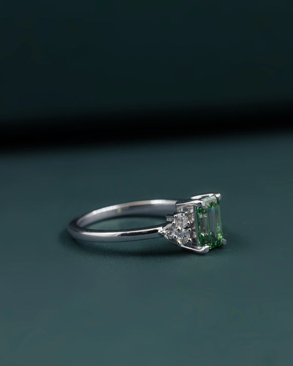 1.28 CTW Emerald & Pear Cut CVD Lab-Grown Diamond Three Stone Ring