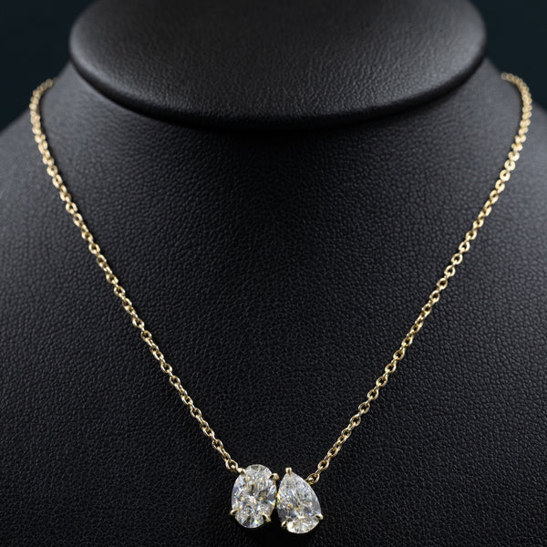 2.12 CTW Pear & Emerald Cut Lab-Grown Diamond Toi et Moi Pendant Necklace
