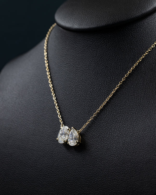 2.12 CTW Pear & Emerald Cut Lab-Grown Diamond Toi et Moi Pendant Necklace