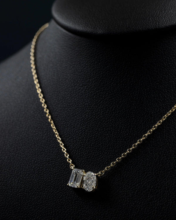 1.08 CTW Emerald & Oval Cut Lab-Grown Diamond Pendant Necklace in Gold