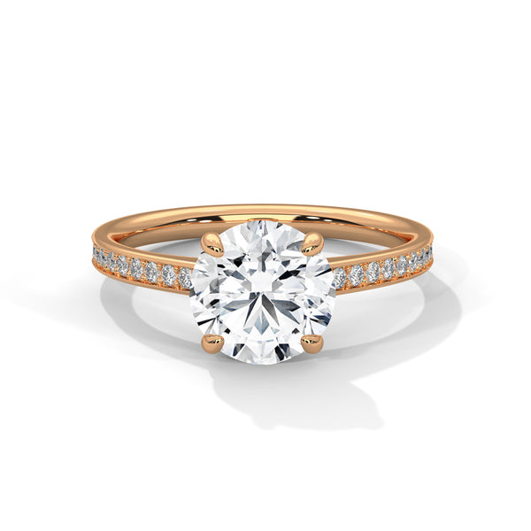 2.21 CT Total Round Lab-Grown Diamond Solitaire Ring with Pave Band