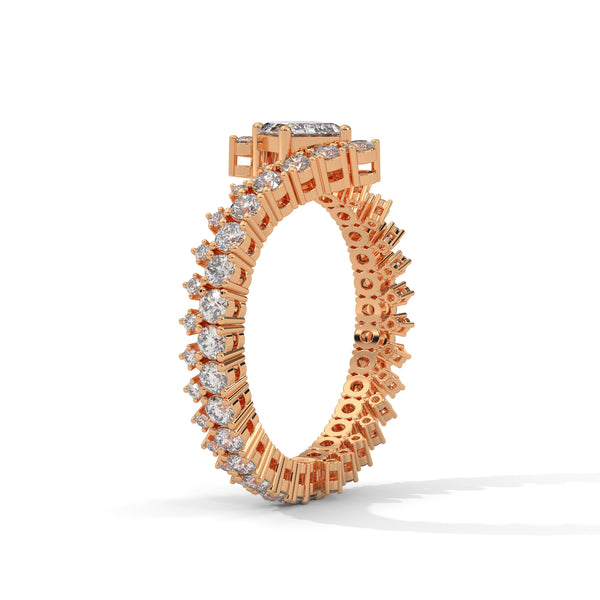 2.97 CT Emerald & Round Lab-Grown Diamond Designer Eternity Ring