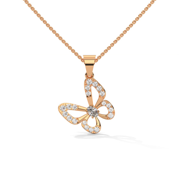 0.26 CTW Floral Butterfly Design Lab-Grown Diamond Pendant in Gold